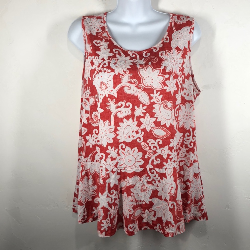 Per Seption Concept red peplum sleeveless blouse L